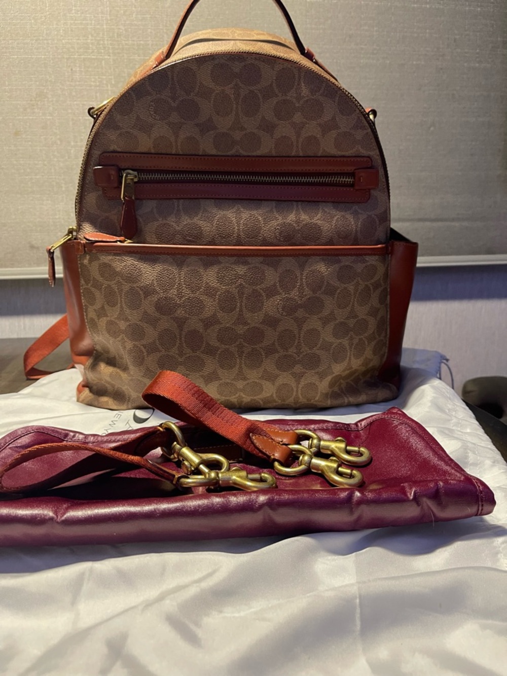 Coach Diaper bag Monogram Canvas Backpack with Brown Leather Trim - Picture 11 of 14